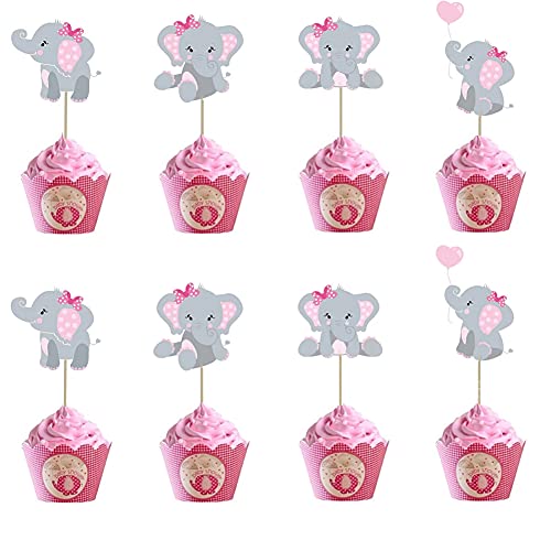 Morofme 48pcs Pink Elephant Cupcake Topper, es ist ein Mädchen Elefanten Cupcake Picks, Elefanten Kuchen Cupcake Dekorationen für Elefanten Thema Geburtstag Baby Shower Little Peanut Party Supplies von Morofme