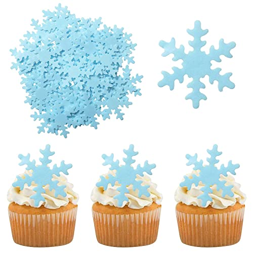 Morofme 50pcs blau essbare Schneeflocke Kuchen Cupcake Topper essbare gefrorenen Kuchen Topper Winter Cupcake essbare Schneeflocke Kuchen Cupcake Dekoration für Weihnachten Winter gefroren Party von Morofme