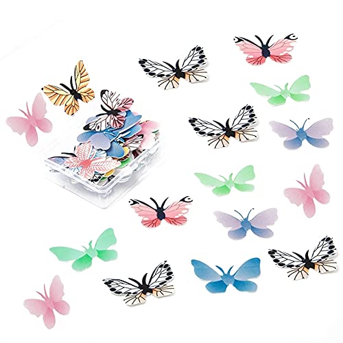 Morofme 72pcs essbare Schmetterlings-Kuchen-Deckel, Schmetterlings-Kuchen-Deckel, bunte Oblatenpapier-Schmetterlings-Kuchen-Dekorationen für Hochzeit, Geburtstag, Baby-Dusche, Partybedarf von Morofme