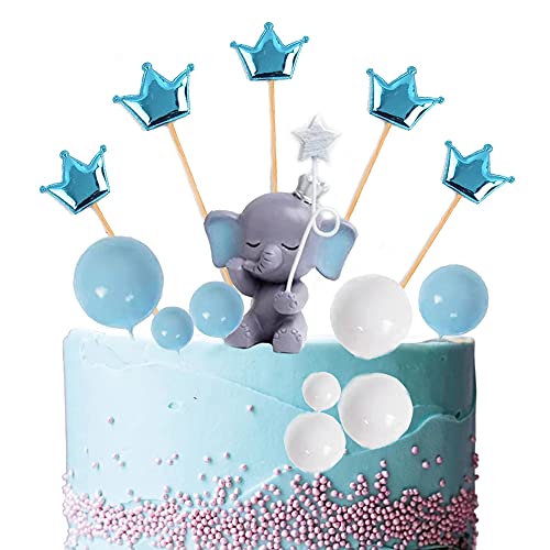 Morofme Blue Elephant Cake Topper mit Baby Elephant 14pcs, Pearl Balls Crown Cake Picks, Elephant Cake Dekoration für Elephant Theme Es ist ein Junge Kleine Erdnuss Baby Shower Birthday Party Supplies von Morofme