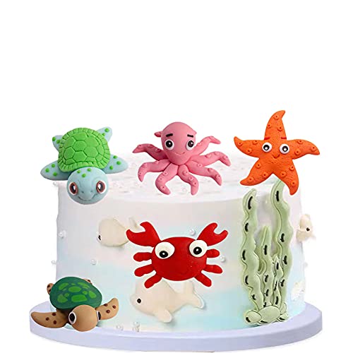 Morofme Meeres-Kuchenaufsätze, 5 Stück Meeres-Geburtstagstorten-Cupcake-Aufsätze, Meerestiere, Meereskuchen-Dekoration für Kinder unter dem Meer Meereswelt Thema Geburtstag Babyparty Partyzubehör von Morofme