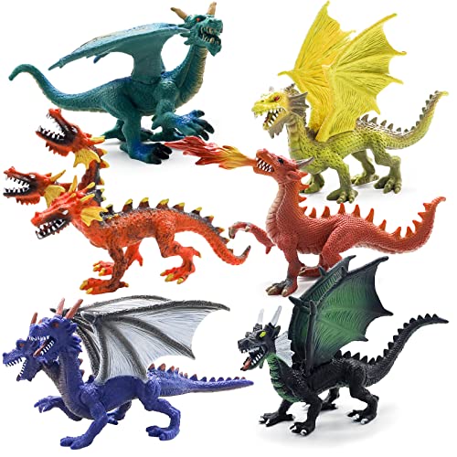 Morofme Realistische Drachen Figuren 6Pcs, Dragons Spielzeug, Dinosaurier Tortendendeko Set, Action Figur Fliegende Drachen Mit Flügeln für Kuchen Topper, Geschenk Mädchen und Jungen von Morofme