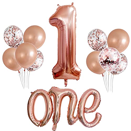 Morofme Roségold One Ballon Set für den ersten Geburtstag, 40 Zoll große Nummer 1 Ballon, Buchstabe Eins Ballon 20 Zoll, 1. Geburtstagsballons für Mädchen Frauen Rose Gold First Birthday Dekorationen von Morofme
