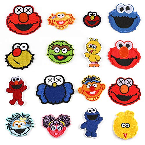 16 Stück patches zum aufbügeln Sesamstraße patches Cartoon Bestickte Aufnäher zum Bügelflicken Bügelbilder Applikation für Jacken, Jeans, Kleid, Hosen, Hüte, Rucksäcke, Kleidung von Morpome