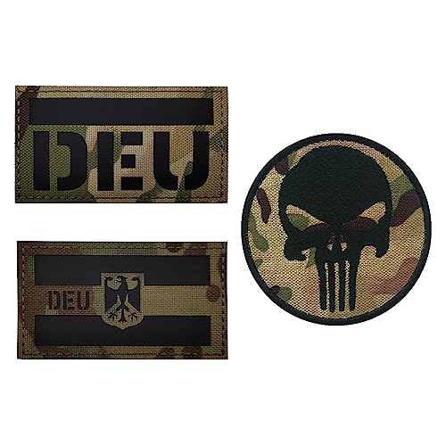 3 Pack, DEU Deutsche Flagge IR Infrarot Reflektierend Stickerei Patches mit 1* Klett Patches Punisher Für Taktische Militär Kleidung Rucksack Baseballkappe Uniform Weste Hundegeschirr Klettverschluss von Morpome
