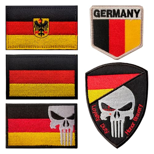 5 Pack, Deutsche Flagge Patches Klett Patches Punisher Für Taktische Militär Kleidung Rucksack Baseballkappe Uniform Weste Hundegeschirr Patch von Morpome