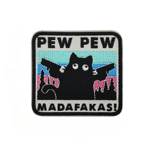 PEW PEW MADAFAKAS mit Pistole Aufnäher Moral Patches Klett Stickerei Taktische Klettverschluss Für Kleidung Rucksack Baseballkappe Uniform Weste Hundegeschirr (Cyan) von Morpome