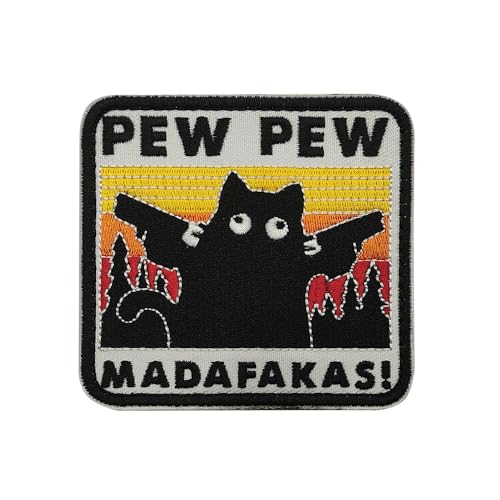 PEW PEW MADAFAKAS mit Pistole Aufnäher Moral Patches Klett Stickerei Taktische Klettverschluss Für Kleidung Rucksack Baseballkappe Uniform Weste Hundegeschirr (Orange) von Morpome