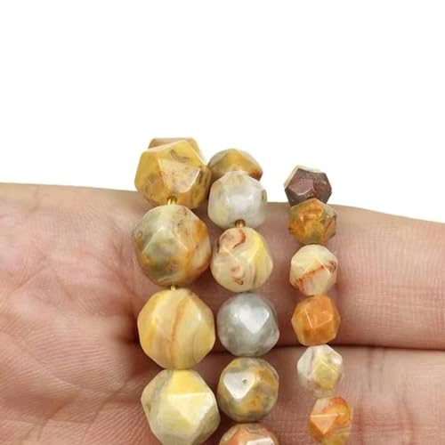 Natürliche facettierte verrückte Achat-Steine, lose Abstandshalter-Perlen für Schmuckherstellung, DIY-Armband, Zubehör, Gelb, ca. 10 mm, 38 Perlen von MorrEz