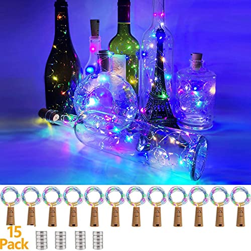 Morwealth 15 Stück LED Flaschenlicht, 20 LEDs 2M Lichterkette Kupferdraht batteriebetriebene Weinflasche Lichter mit Kork Schnurlicht für DIY Party Hochzeit Stimmung Lichter (Farbe Licht) von Morwealth