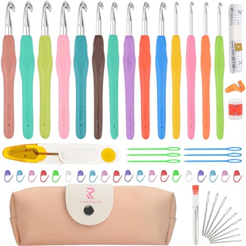 Moseem Häkelnadel Set 54 Stück, 14 Größe Häkelset von 2 mm bis 10 mm für Anfänger mit Häkel Zubehör,Ergonomische Häkelnadeln Soft Gummi Häckelnadel Crochet Set, Häkelnadeln Set mit Tragbaren Fall Moseem Häkelnadel Set 54 Stück, 14 Größe Häkelset von 2 mm bis 10 mm für Anfänger mit Häkel Zubehör,Ergonomische Häkelnadeln Soft Gummi Häckelnadel Crochet Set, Häkelnadeln Set mit Tragbaren Fall von Moseem