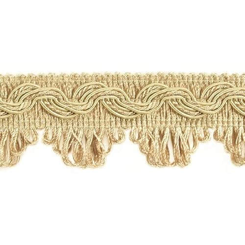 Luxus Posamentenborte Länge 20 lfm Breite 3,5cm Farbe Light Gold Brokatborten Dekoborte Bordüre Borte mit Posamenten Fransen Brokat Spitze Bordüre Antik Jugendstil Barock (DE) von Mosel Avenue Art & Gobelin Studio