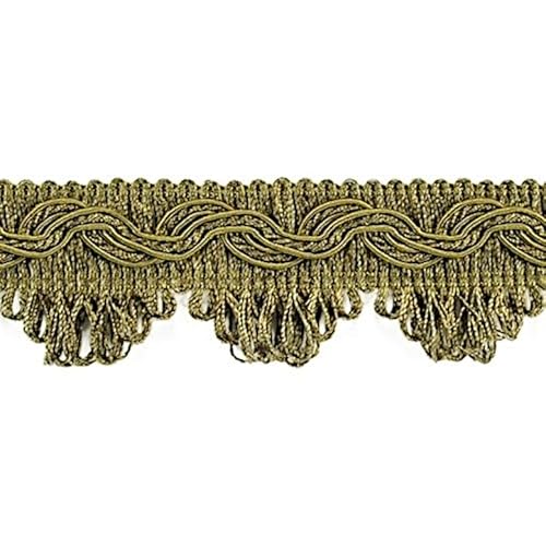(DE) 20 m Posamentenborte 3,5 cm bteit Farbe Olive/Messing-Look Brokatborten Dekoborte Bordüre Borte mit Posamenten Fransen Brokat Spitze Bordüre Antik Jugendstil Barock von Mosel Avenue Art & Gobelin Studio
