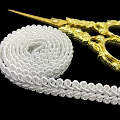 Dekoborte 1cm breit Farbe weiß Spitze Brokat Möbelborte Posamentenborte Franse für Gardinen Möbel Kostüme (2 Meter) von Mosel Avenue Art & Gobelin Studio