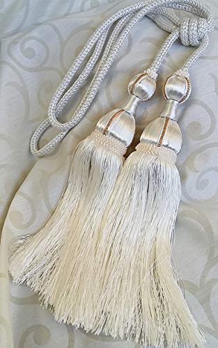 Mosel Avenue Art & Gobelin Studio (DE Luxus XL Doppel Gardinenhalter mit Kordel 78 cm Quaste 31cm Raffhalter Farbe Weiss Cremeweiss Barock von Mosel Avenue Art & Gobelin Studio