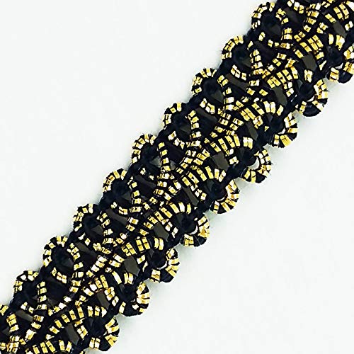 Mosel Avenue Art & Gobelin Studio *DE* 25m Metallisiertes Zierband 1cm breit Lurex Altgold & Schwarz Bordüre Brokat Goldborte Schmuckband Lurexband Brokat Spitze von Mosel Avenue Art & Gobelin Studio