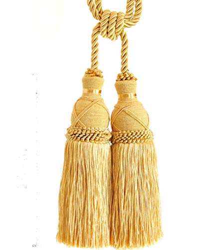 Raffhalter Doppel Doppelquaste 20 cm mit Kordel 70 cm Farbe Honiggelb Gold Gardinenhalter Jugendstil von Mosel Avenue Art & Gobelin Studio