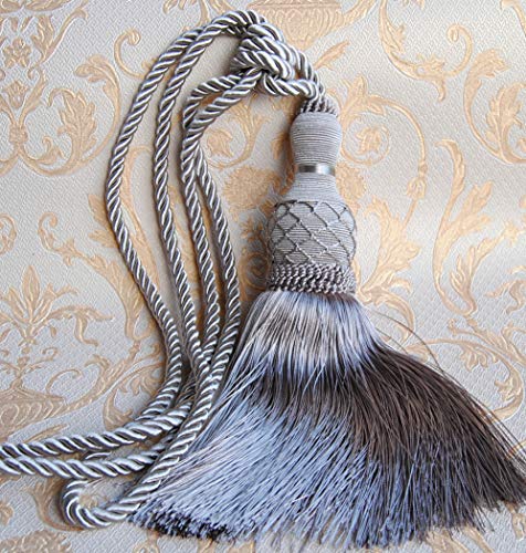 Mosel Avenue Art & Gobelin Studio XL Gardinenhalter mit Kordel 75 cm Quaste 29 cm Raffhalter Farbe Silber Grau von Mosel Avenue Art & Gobelin Studio
