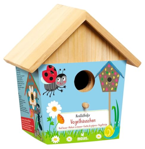 Moses. Krabbelkäfer Vogelhäuschen, Holz-Vogelhaus zum DIY bemalen, Aus Kiefernholz mit Acrylfarben und Pinsel, Flugloch Ã˜ 28mm, Für den Garten von moses