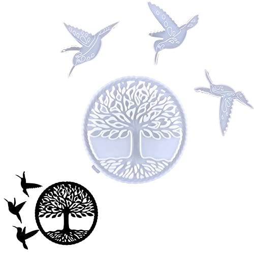Moslate 2 Baum des Lebens Wandschmuck Harzformen | Kolibri-Wandkunst-Silikonformen zum Gießen von Epoxidharz | Dekorationszubehör für Kunstanhänger im Freien (weiß und blau) von Moslate