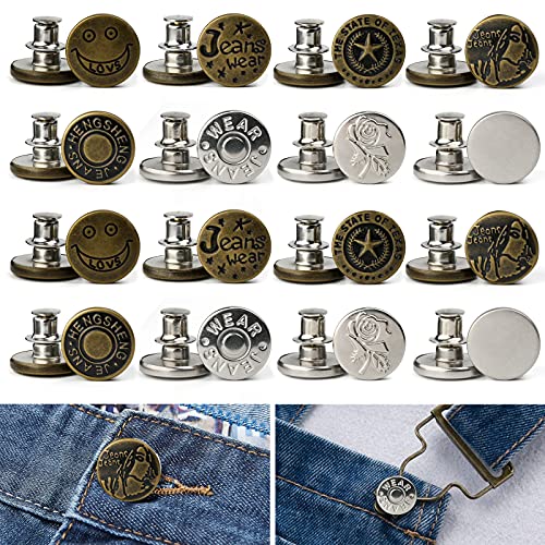 Mostfun Jeans-Knopf-Set 16 Stück Sofort-Knopf-Hose ohne Nähknopf-Ersatzknopf Metallknopf Abnehmbarer Jeans-Knopf Für Jeans(17mm) von Mostfun