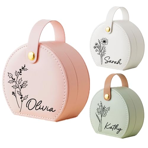 Personalisierte Schmuckschatulle, Reise-Schmuckschatulle mit Namen und Geburtsblume, Leder-Schmuckschatulle für Halsketten, Ringe, Ohrringe, Geschenke für Mutter, Frauen, Mädchen von Mostop