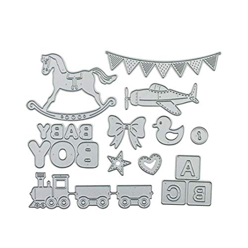 Mothcattl Stanzschablonen, Pferd, Banner, Junge Baby Zug Metall Stanzformen Kartenherstellung Prägeschablone DIY Scrapbook Album Papier Karten Handwerk Dekor von Mothcattl