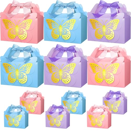 MotiMind 18 Stück Schmetterlingsparty-Geschenkboxen mit 36 Stück 3D-Hohlschmetterling und Schleife, Papier-Geschenkboxen, Goodie Giebel-Leckerli-Box für Geburtstag, Babyparty, Hochzeit, Partyzubehör von MotiMind