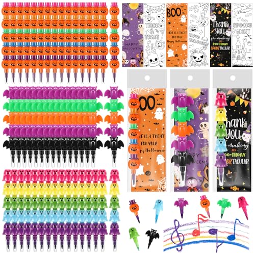 MotiMind 48-teiliges Set Halloween stapelbare Buntstifte mit ziehbaren Karten Halloween Stapelkreide Geschenk Party Favor Preis Karneval Bulk Nicht-Süßigkeiten von MotiMind
