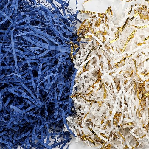 MotiMind Geschreddertes Papier, Stern-Konfetti, Abschlussfeier, Verpackungspapier, Schnipsel, Bastfüller, Strang für Geschenk, weiß, blau, gemischt mit goldenem Bast, Seidenpapier für Party, 0,9 kg MotiMind Geschreddertes Papier, Stern-Konfetti, Abschlussfeier, Verpackungspapier, Schnipsel, Bastfüller, Strang für Geschenk, weiß, blau, gemischt mit goldenem Bast, Seidenpapier für Party, 0,9 kg von MotiMind
