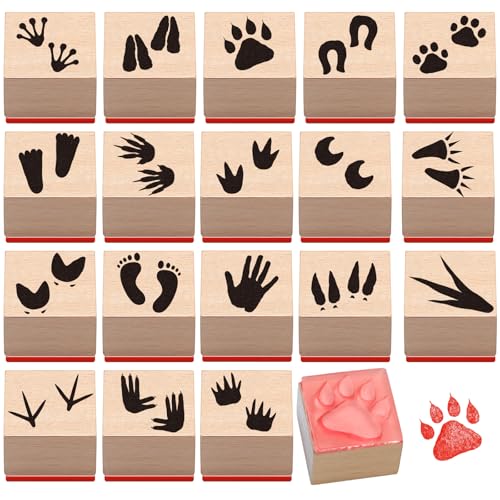 MotiMind Holzstempel-Set, Tier-Fußabdrücke, Holzstempel, Weihnachtsstempel für Kartenherstellung, Dekoration und Scrapbooking-Zubehör, 18 Stück von MotiMind