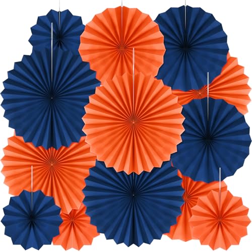 MotiMind Papierfächer in Blau und Orange, Party-Dekorationen, Klassenzimmer-Dekoration, Wandhintergrund, Deckendekoration, Dekoration für Geburtstag, Hochzeit, Abschlussfeier, Mottoparty, 24 Stück von MotiMind