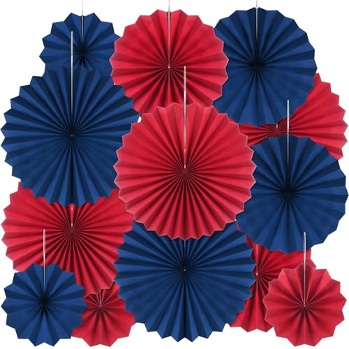 MotiMind Papierfächer in Blau und Rot, Party-Dekorationen, Klassenzimmer-Dekoration, Wandhintergrund, Deckendekoration, Dekoration für Geburtstag, Hochzeit, Abschlussfeier, Mottoparty, 24 Stück von MotiMind