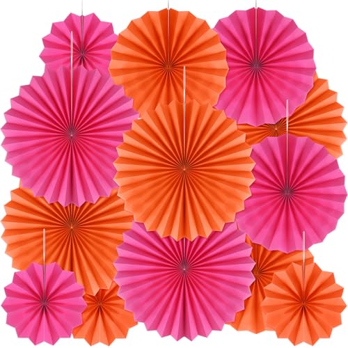 MotiMind Papierfächer in Rosa und Orange, Party-Dekorationen, Klassenzimmer-Dekoration, Wandhintergrund, Deckendekoration, Dekoration für Geburtstag, Hochzeit, Abschlussfeier, Mottoparty, 24 Stück von MotiMind