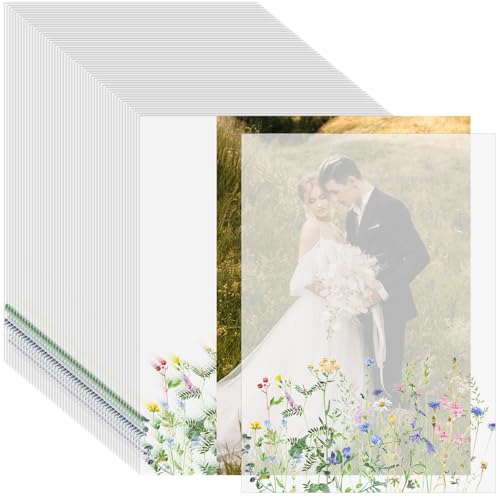 MotiMind Pergamentpapier, 12,7 x 17,8 cm, 150 Stück (keine Velum-Jacken) für Save The Date-Karten, Blumenpergamentpapier, durchscheinendes Transparentpapier, Hochzeitsfoto-Einband zum Selbermachen von MotiMind