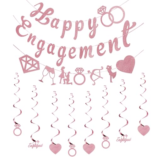 MotiMind Roségoldene Verlobungs-Party-Dekorationen, 3 m, Glitzer-Glück, Verlobungsbanner, 14 Stück, hängende Wirbel-Dekorationen, Junggesellinnenabschied, Deckendekoration für Hochzeit, Brautparty, MotiMind Roségoldene Verlobungs-Party-Dekorationen, 3 m, Glitzer-Glück, Verlobungsbanner, 14 Stück, hängende Wirbel-Dekorationen, Junggesellinnenabschied, Deckendekoration für Hochzeit, Brautparty, von MotiMind