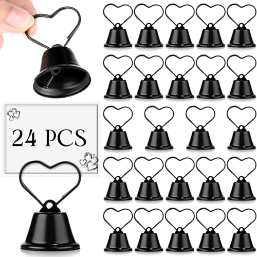 MotiMind Tischnummernhalter, Tischkartenhalter für Tisch, 5,1 cm, Ringclip, Zahlenhalter, Metall, Bilderhalter für Hochzeit, Weihnachten, Restaurant, Zuhause, Foto, Büro, Memo (Schwarz, Herz), 24 von MotiMind