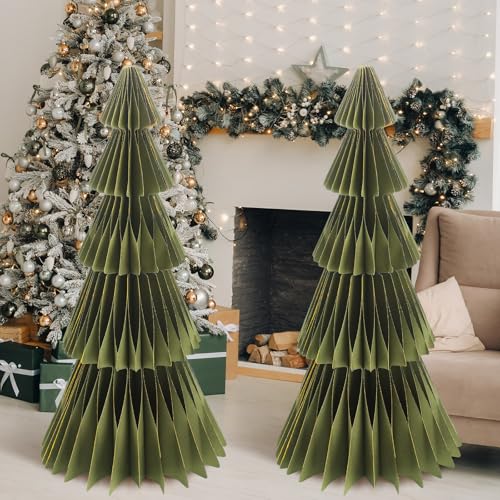 Motipuns 2 Stück 50,8 cm hellgrüne Weihnachtsbaum-Waben-Mittelstücke, 3D-Glitzerrand, Papier, Wabenbaum, rustikal, wiederverwendbar, Dekoration für Zuhause, Urlaub, Kamin, Schreibtisch, Boden Motipuns 2 Stück 50,8 cm hellgrüne Weihnachtsbaum-Waben-Mittelstücke, 3D-Glitzerrand, Papier, Wabenbaum, rustikal, wiederverwendbar, Dekoration für Zuhause, Urlaub, Kamin, Schreibtisch, Boden von Motipuns
