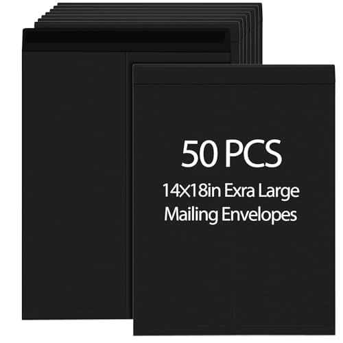 Motipuns 50 Stück 35,6 x 45,7 cm extra große Versandtaschen mit gummierten Klappen, Katalog Jumbo-Versandtaschen für Versand, Aufbewahrung und Organisation von Dokumenten, Bürobedarf (schwarz) von Motipuns