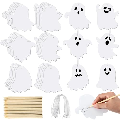 Motipuns 60 Stück Geister-Bastelsets, Halloween-Geist, Kratzpapier, Karten-Bastelsets, Großpackung, zum Selbermachen, hängende Ornamente, DIY-Kratzkarten, Partygeschenke für Halloween Motipuns 60 Stück Geister-Bastelsets, Halloween-Geist, Kratzpapier, Karten-Bastelsets, Großpackung, zum Selbermachen, hängende Ornamente, DIY-Kratzkarten, Partygeschenke für Halloween von Motipuns