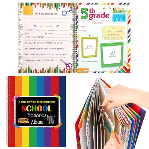 Motipuns Fotoalbum für Kinder, Schuljahre, Erinnerungsbuch, Sammelalbum von der Vorschule bis zur 12. Klasse, mit 14 Fächern für Aufbewahrung, Portfolio, Bilder jeder Klasse (Regenbogen) von Motipuns