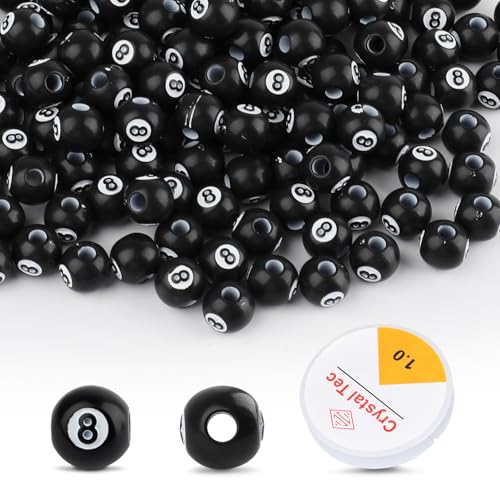 Billardperlen mit 1 Rolle, 1 mm elastisches Seil, 11 mm Acryl-Sportkugelperlen für Armbänder, DIY, Schmuckherstellung, Halskettenanhänger, Schlüsselanhänger, Heimdekorationszubehör, 200 Stück von Motroce