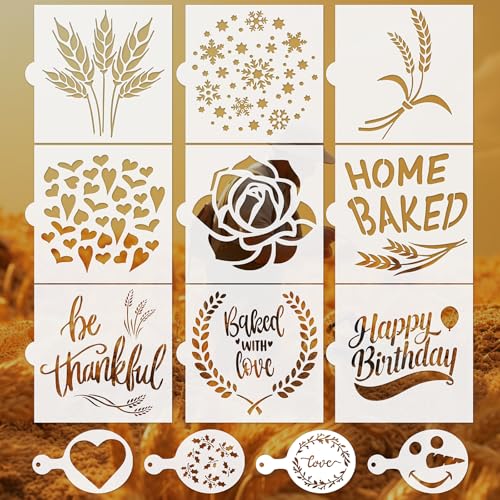 Keksschablonen, wiederverwendbar, Brot-Schablonen für Sauerteig, 12,7 x 12,7 cm, Happy Birthday-Schablonen zum Malen auf Holz, Kaffeeschablonen, Vorlagen, Formwerkzeuge, Bastelvorlage, Malschablonen, Keksschablonen, wiederverwendbar, Brot-Schablonen für Sauerteig, 12,7 x 12,7 cm, Happy Birthday-Schablonen zum Malen auf Holz, Kaffeeschablonen, Vorlagen, Formwerkzeuge, Bastelvorlage, Malschablonen, von Motroce