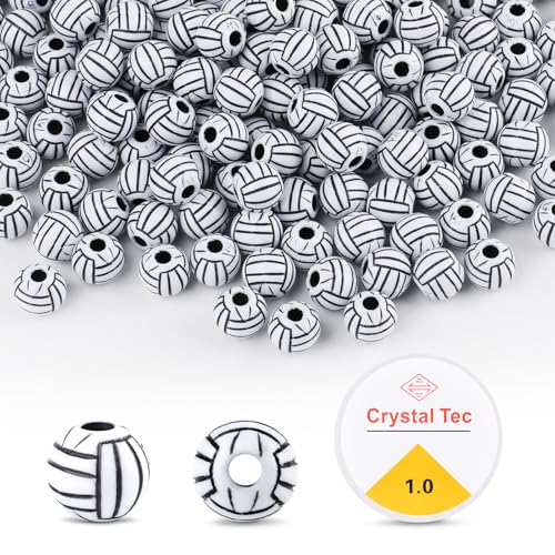 Volleyball-Perlen mit 1 Rolle, 1 mm elastisches Seil, 10 mm Acryl-Sportballperlen für Armbänder, DIY, Schmuckherstellung, Halskettenanhänger, Schlüsselanhänger, Heimdekorationszubehör, 200 Stück von Motroce