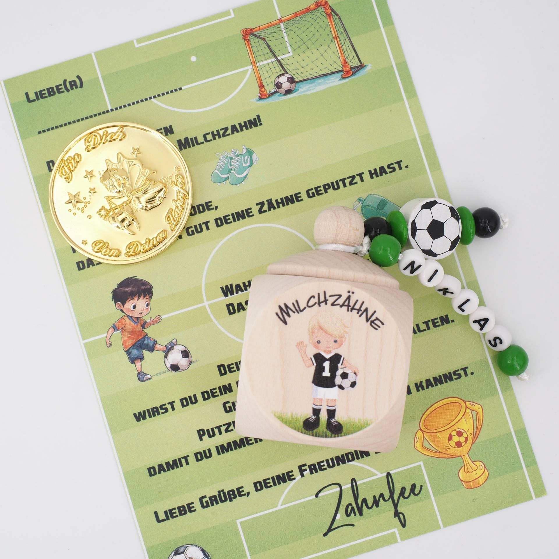 Milchzahndose Fußball Mit Namen & Zahnfee Brief Goldmünze Milchzahndose Fußball Mit Namen & Zahnfee Brief Goldmünze von MotzisBunteWelt2014