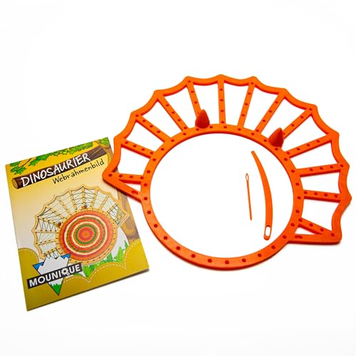 Mounique | Dinoaurier-Webrahmen DIY | 3D Design | Rundwebrahmen | Sticken | für Klein und Groß | Schulstart (Orange) von Mounique