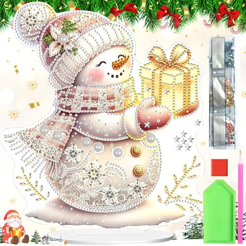 Diamond Painting Weihnachten Schneemann Aufsteller, Doppelseitig Voll Diamond Painting Tischdeko Weihnachts Figuren Diamant Malerei Bastelset für Erwachsene KinderGeschenk von Mount Kumgang