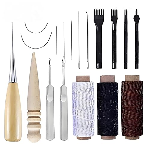 18Pcs Leder Handwerk Werkzeuge Kit Nähen Sewing Beveler Punch Working Hand Tool 18Pcs Leder Handwerk Werkzeuge Kit Nähen Sewing Beveler Punch Working Hand Tool von Mounteps
