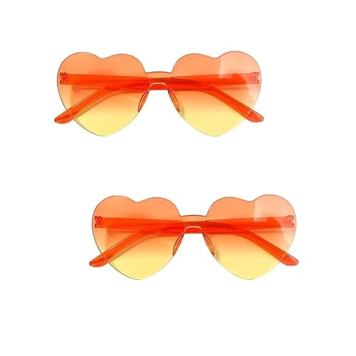 2 Paar Hippie Brille Damen, Herz Brille Orange-Gelb, Randlos, Lustige Kostüm Accessoires für Frauen & Mädchen, für Karneval, Fasching, JGA, Sommerfest & 60er 70er Jahre Hippie Party von Mounteps
