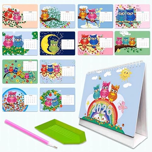 2026 Kalender Diamond Painting Kit DIY Diamond Art Desk Kalender für Home Office (A) von Mounteps